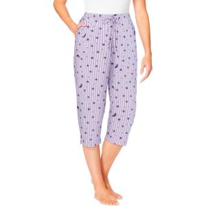 Dreams & Co. Plus Size Knit Sleep Capri(Pale Lilac Stars)