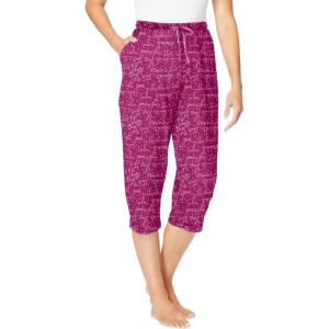 Dreams & Co. Plus Size Knit Sleep Capri(Raspberry Stars)