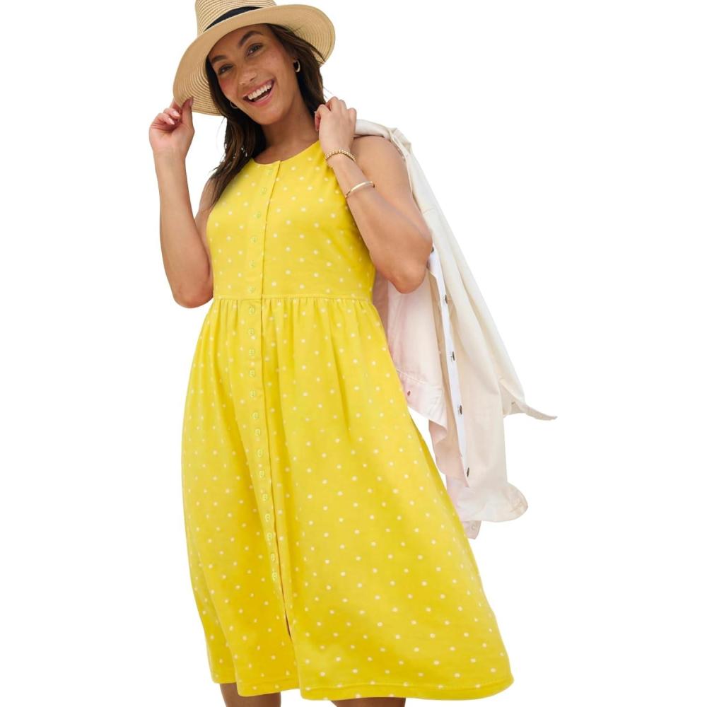 image:imageWoman Within Plus Size ButtonFront Empire Sleeveless Knit DressPrimrose Yellow Polka Dots