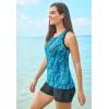 Swimsuits For All Swim 365 Women’s Plus Size Longer-Length High-Neck Racerback Tankini Top(Aqua Abstract)