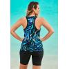 Swimsuits For All Swim 365 Women’s Plus Size Longer-Length High-Neck Racerback Tankini Top(Blue Painterly Leaves)