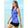 Swimsuits For All Swim 365 Women’s Plus Size Longer-Length High-Neck Racerback Tankini Top(Blue Purple Brushstroke)