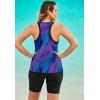 Swimsuits For All Swim 365 Women’s Plus Size Longer-Length High-Neck Racerback Tankini Top(Blue Purple Brushstroke)