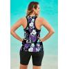 Swimsuits For All Swim 365 Women’s Plus Size Longer-Length High-Neck Racerback Tankini Top(Pink Graphic Peony)