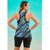 Swimsuits For All Swim 365 Women’s Plus Size Longer-Length High-Neck Racerback Tankini Top(Turq Painterly Stripe)