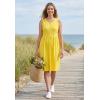 Woman Within Plus Size Button-Front Empire Sleeveless Knit Dress(Primrose Yellow Polka Dots)