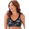 Catherines Women’s Plus Size Cotton Comfort Wireless Bra(Black Multi Blossom)