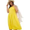 Woman Within Plus Size Button-Front Empire Sleeveless Knit Dress(Primrose Yellow Polka Dots)