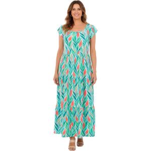 Woman Within Plus Size Texture Knit Tiered Flutter Sleeve Maxi Dress(Ivory Tulip Watercolor)