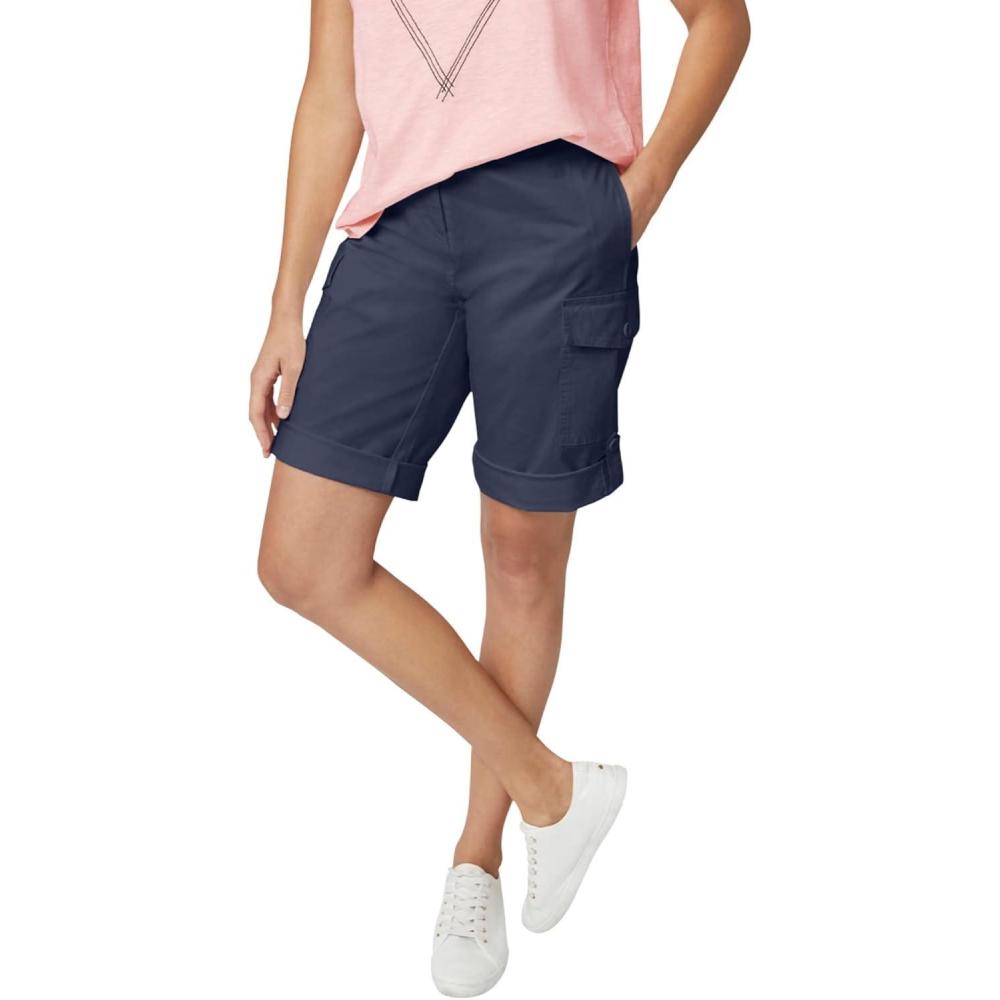image:imageellos Plus Size MidRise Stretch Cotton Convertible Cargo Bermuda ShortsNavy