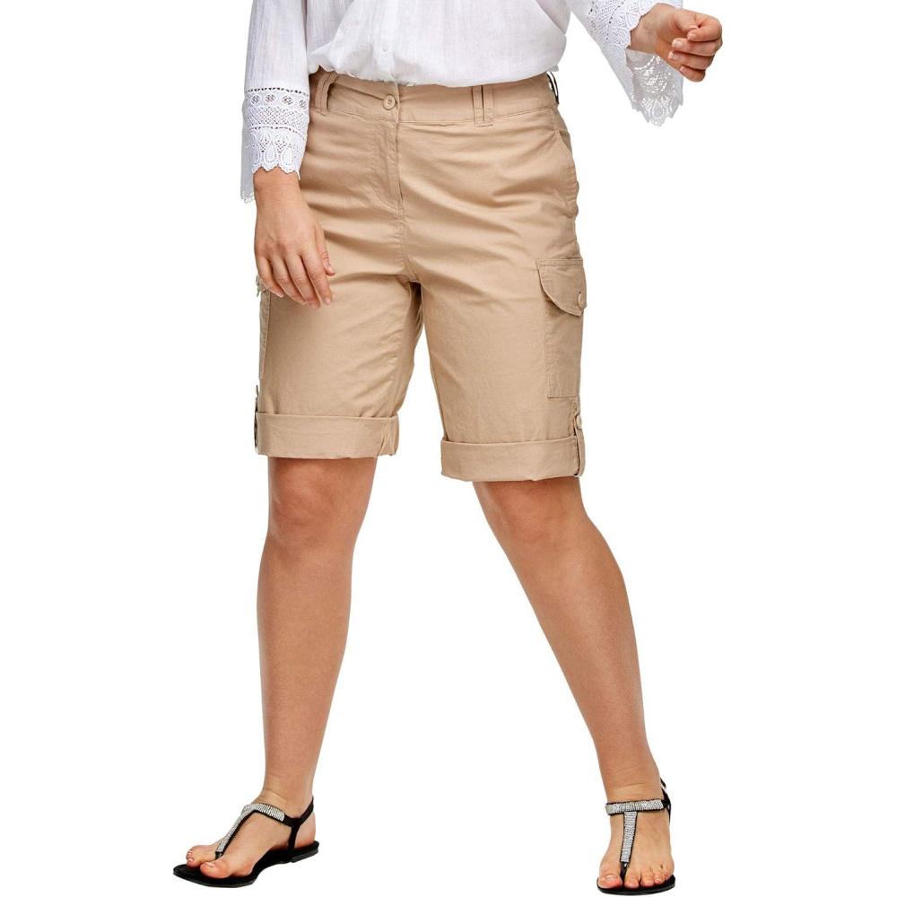 image:imageellos Plus Size MidRise Stretch Cotton Convertible Cargo Bermuda ShortsNew Khaki
