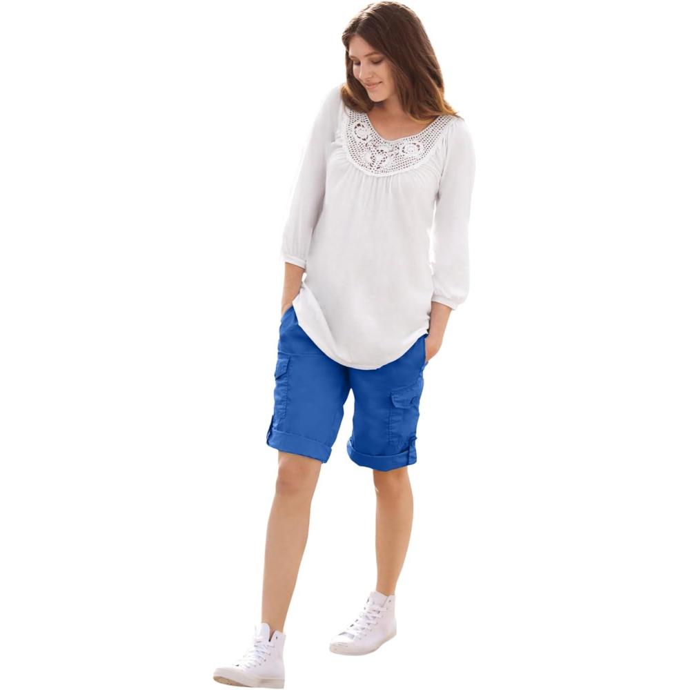 image:imageellos Plus Size MidRise Stretch Cotton Convertible Cargo Bermuda ShortsOcean Sapphire