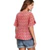 ellos Plus Size A-Line Scoop Neck Ruffle Trim 100% Cotton Cambric Peasant Blouse(Dark Sapphire White Print)