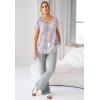 ellos Plus Size A-Line Scoop Neck Ruffle Trim 100% Cotton Cambric Peasant Blouse(Tropical Green Medallion)
