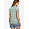 ellos Plus Size A-Line Scoop Neck Ruffle Trim 100% Cotton Cambric Peasant Blouse(Tropical Green Medallion)