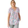 ellos Plus Size A-Line Scoop Neck Ruffle Trim 100% Cotton Cambric Peasant Blouse(Multi Ditsy Floral)
