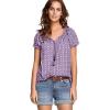 ellos Plus Size A-Line Scoop Neck Ruffle Trim 100% Cotton Cambric Peasant Blouse(Violet Haze White Print)