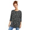 ellos Plus Size Stretch Knit Scoop Neck 3/4 Sleeve Curved Hem Tunic(Black Ivory Floral)