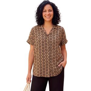 Woman Within Plus Size Relaxed Campshirt(New Khaki Geo)