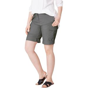 ellos Plus Size Mid-Rise Stretch Cotton Convertible Cargo Bermuda Shorts(Slate)