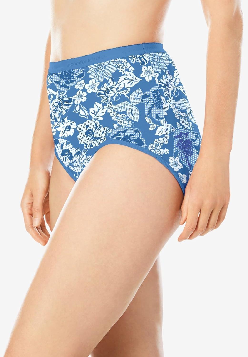 image:imageComfort Choice Plus Size 5Pack TagFree Full Coverage Cotton BriefBlue Floral Pack