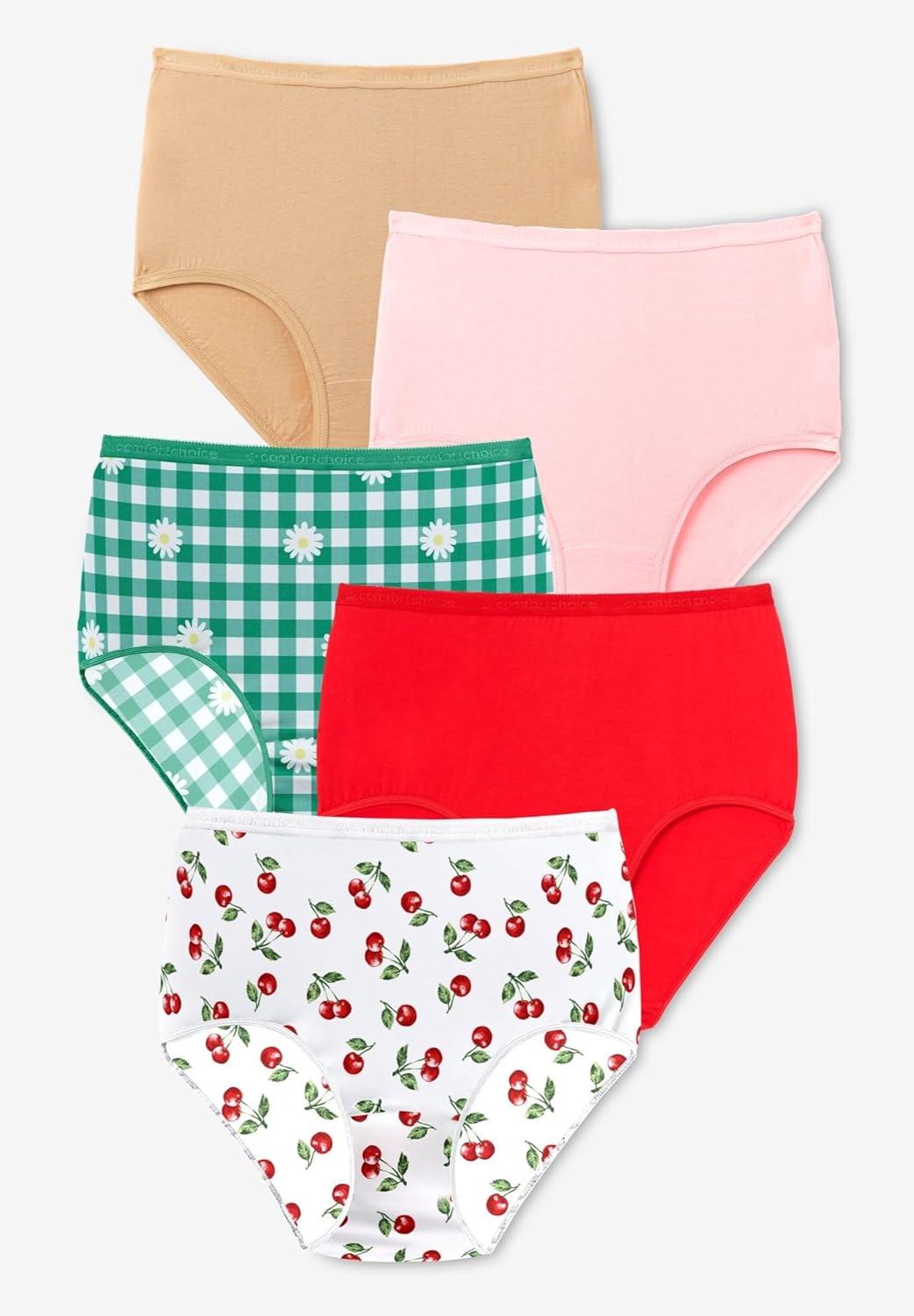 image:imageComfort Choice Plus Size 5Pack TagFree Full Coverage Cotton BriefCherry Pack