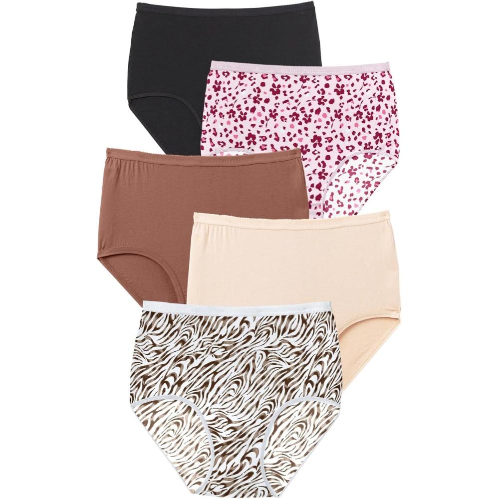 image:imageComfort Choice Plus Size 5Pack TagFree Full Coverage Cotton BriefAnimal Pack
