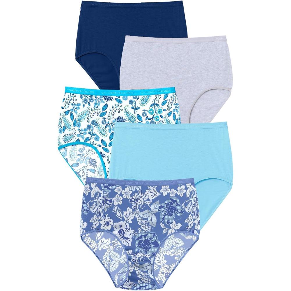 image:imageComfort Choice Plus Size 5Pack TagFree Full Coverage Cotton BriefBlue Floral Pack
