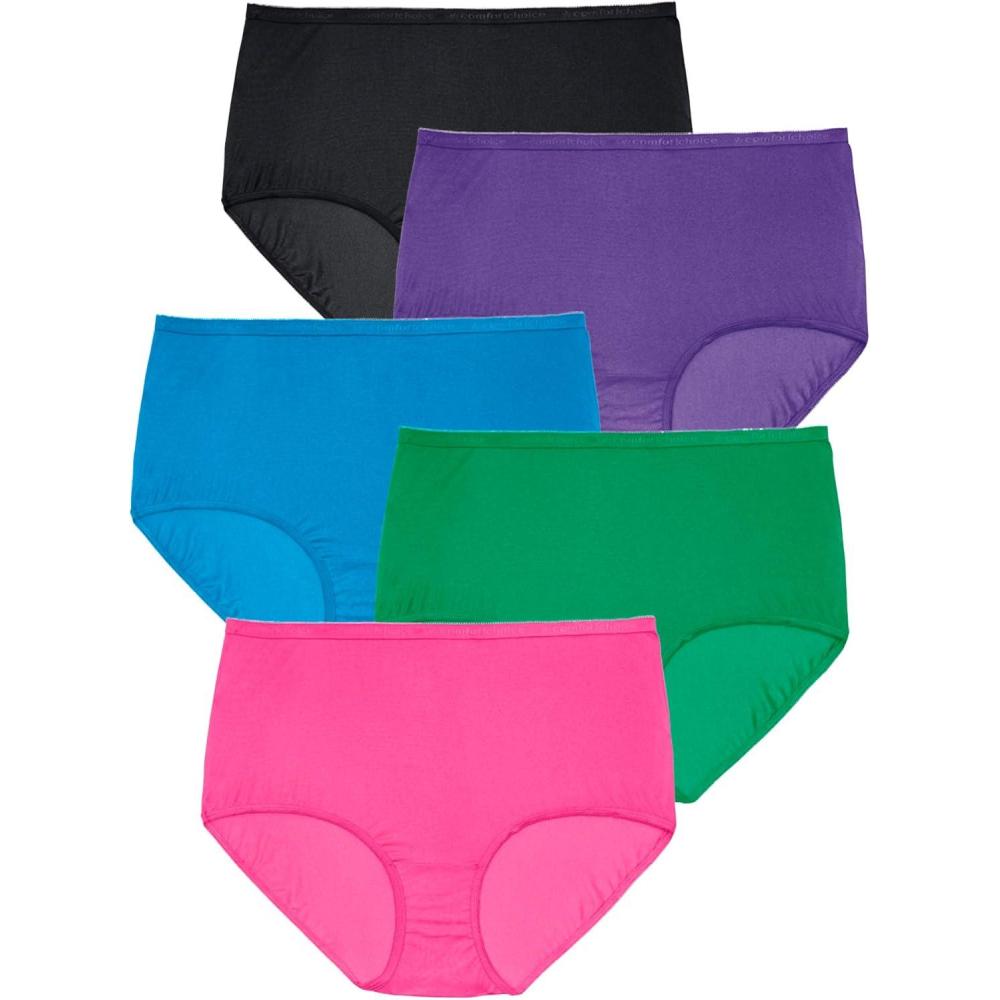 image:imageComfort Choice Plus Size 5Pack TagFree Full Coverage Cotton BriefBright Pack
