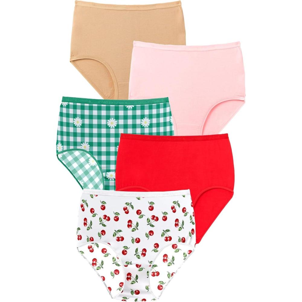 image:imageComfort Choice Plus Size 5Pack TagFree Full Coverage Cotton BriefCherry Pack