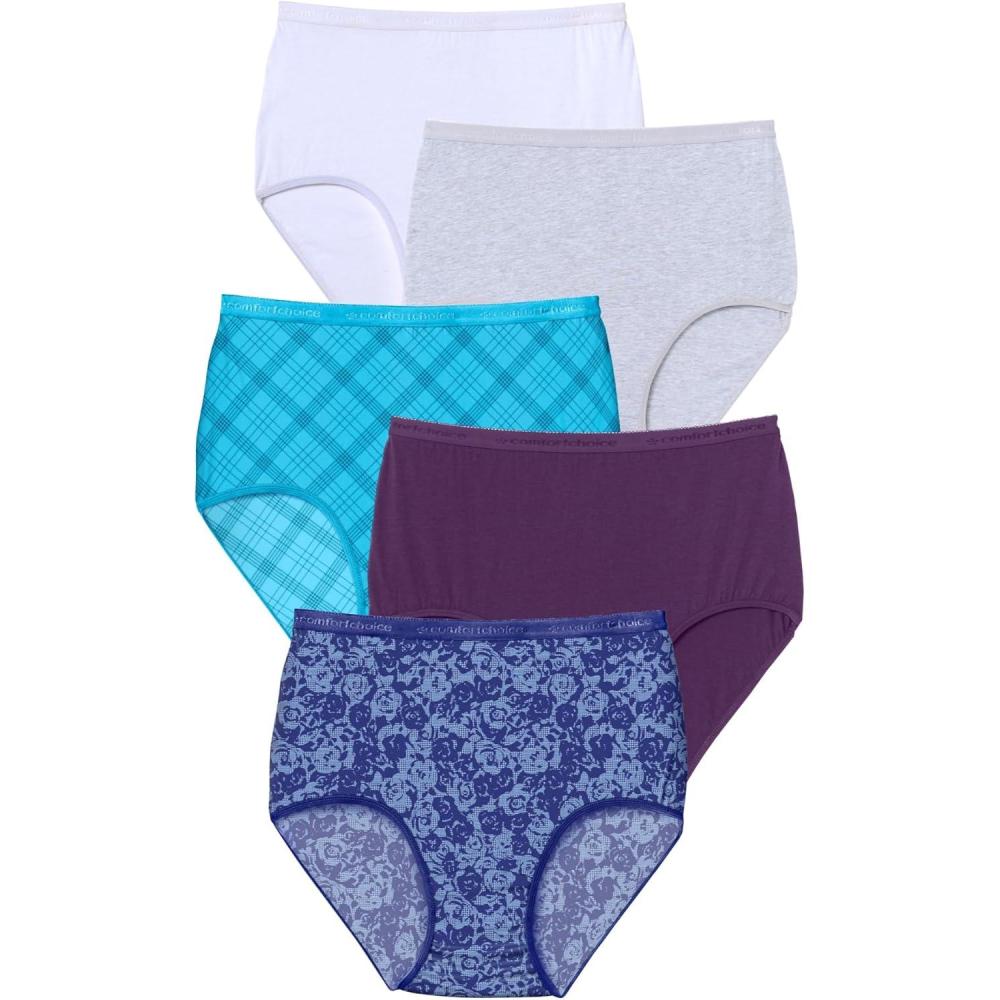 image:imageComfort Choice Plus Size 5Pack TagFree Full Coverage Cotton BriefCool Blue Pack