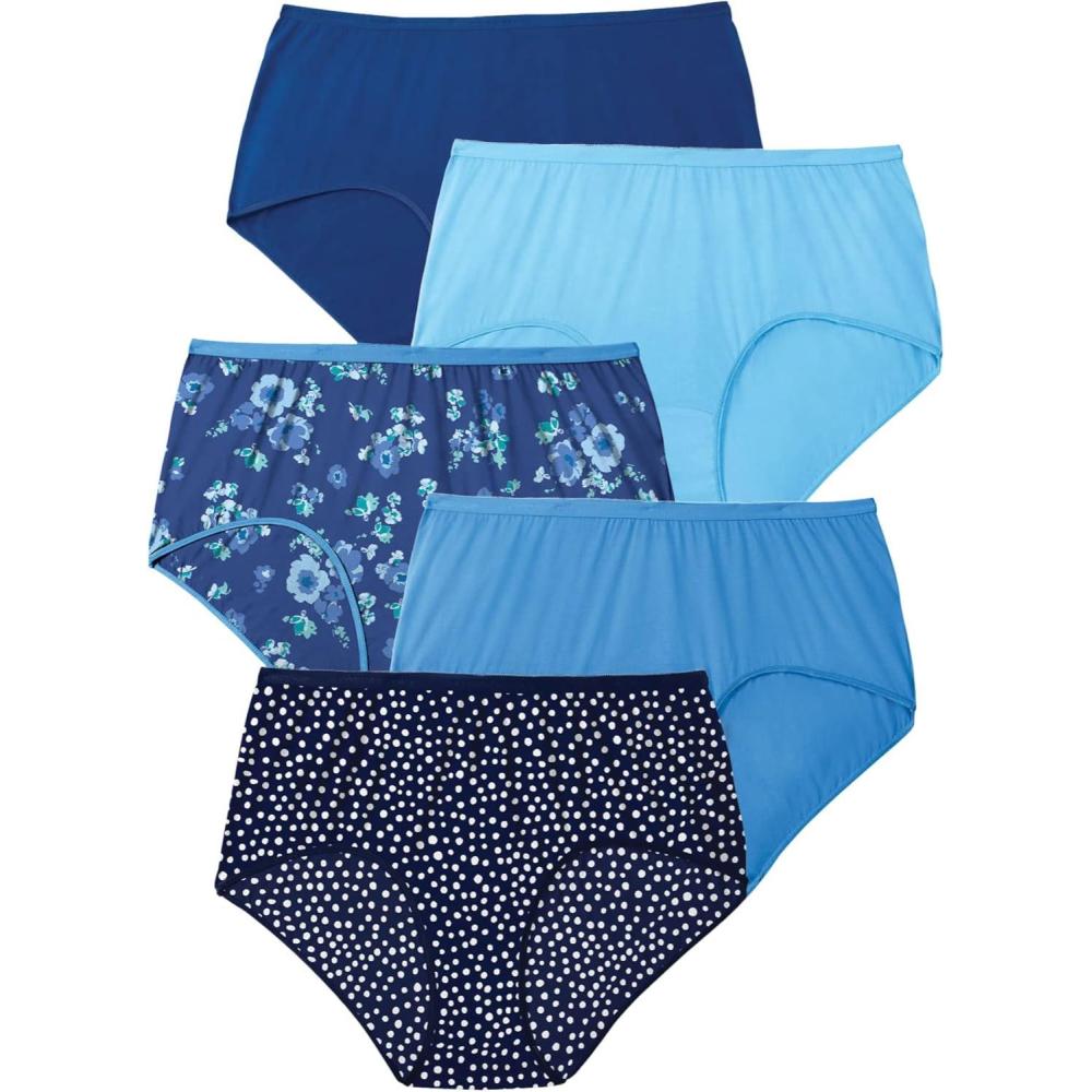 image:imageComfort Choice Plus Size 5Pack TagFree Full Coverage Cotton BriefEvening Blue Dot Pack