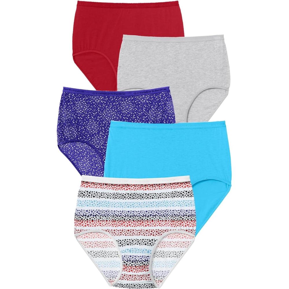 image:imageComfort Choice Plus Size 5Pack TagFree Full Coverage Cotton BriefStars and Stripes Pack