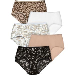 Comfort Choice Plus Size 5-Pack Tag-Free Full Coverage Cotton Brief(Animal Print Pack)