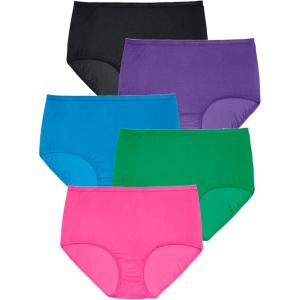 Comfort Choice Plus Size 5-Pack Tag-Free Full Coverage Cotton Brief(Bright Pack)