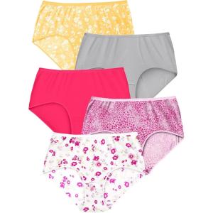 Comfort Choice Plus Size 5-Pack Tag-Free Full Coverage Cotton Brief(Floral Print Pack)
