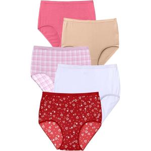 Comfort Choice Plus Size 5-Pack Tag-Free Full Coverage Cotton Brief(Hearts Pack)