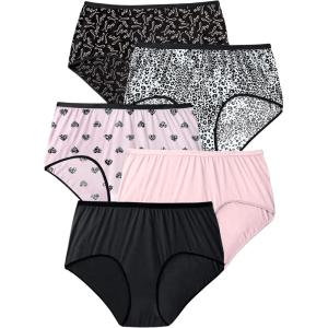 Comfort Choice Plus Size 5-Pack Tag-Free Full Coverage Cotton Brief(Love Pack)