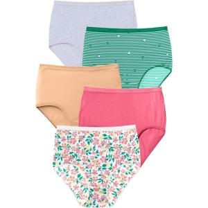 Comfort Choice Plus Size 5-Pack Tag-Free Full Coverage Cotton Brief(Tropical Emerald Pack)