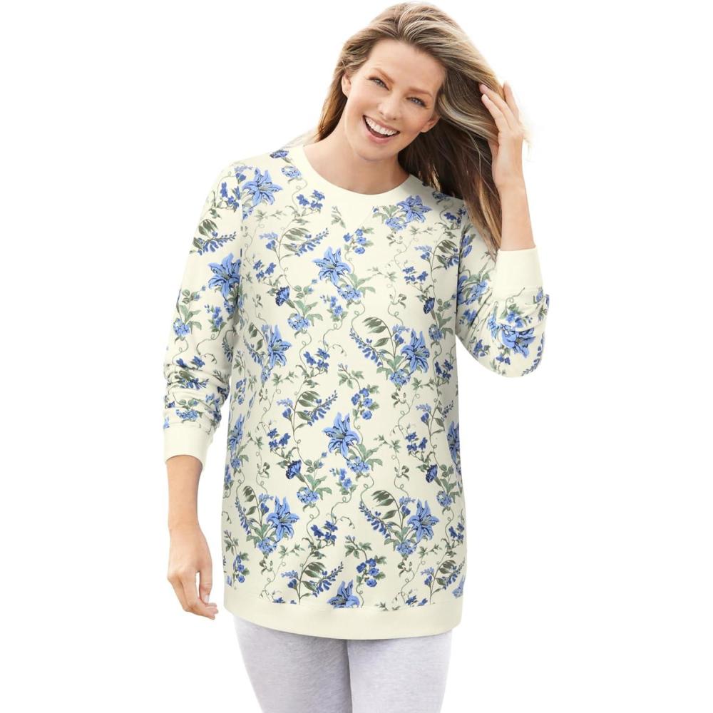 image:imageWoman Within Crewneck Fleece SweatshirtIvory Meadow Floral