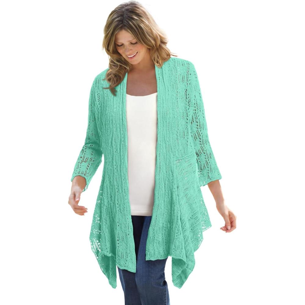 image:imageWoman Within Plus Size Open Front Pointelle Cardigan SweaterPale Seafoam
