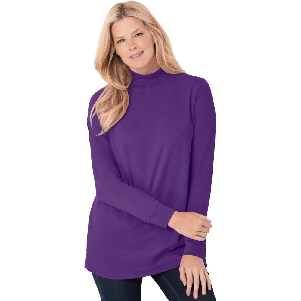 image:imageWoman Within Plus Size Perfect LongSleeve Mockneck Tee Petite AvailableRadiant Purple