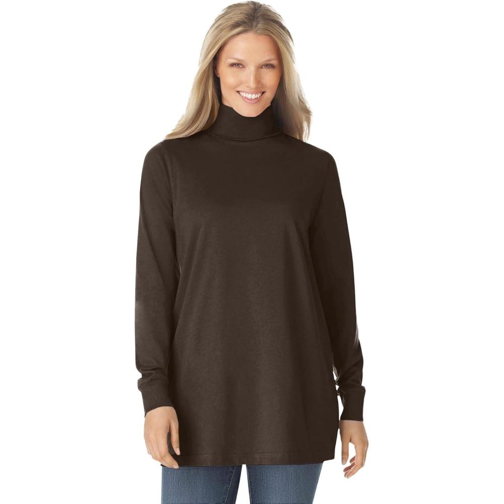 image:imageWoman Within Plus Size Perfect LongSleeve Turtleneck Tee Petite AvailableChocolate