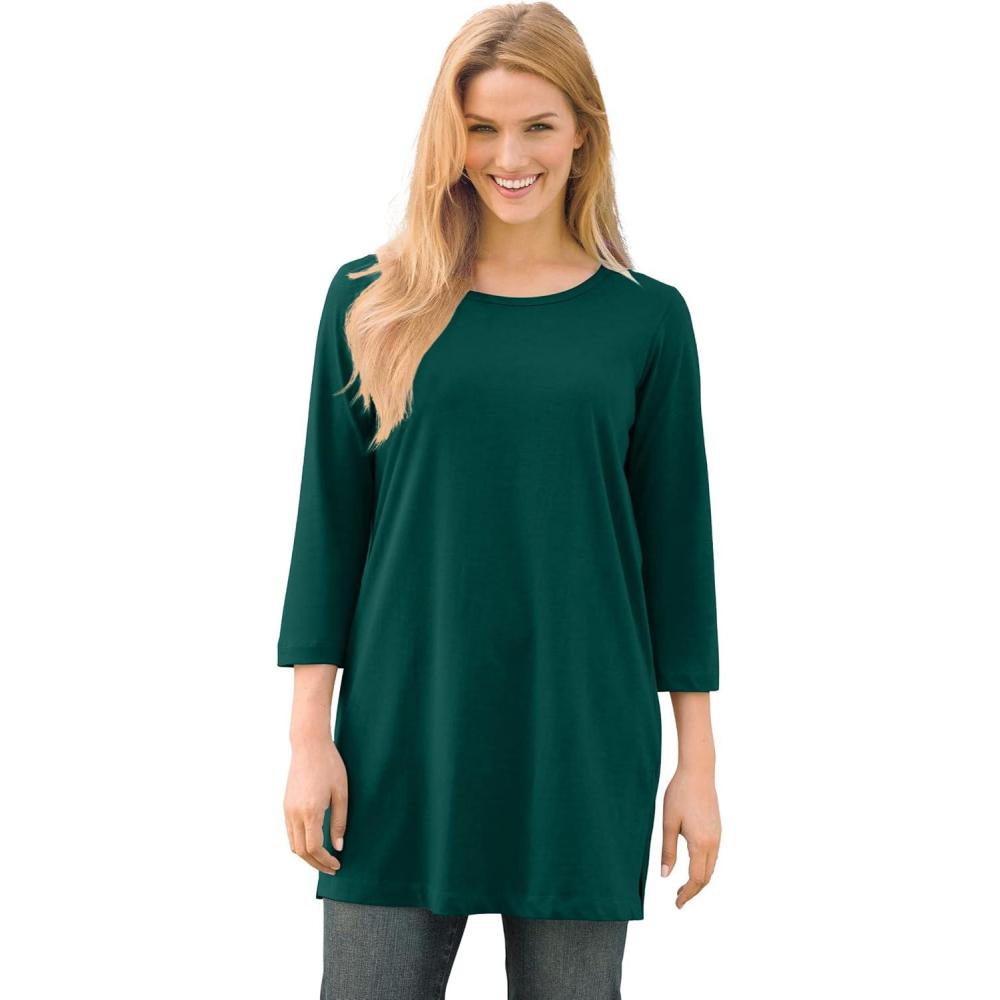 image:imageWoman Within Plus Size Perfect ThreeQuarterSleeve Scoopneck TunicEmerald Green