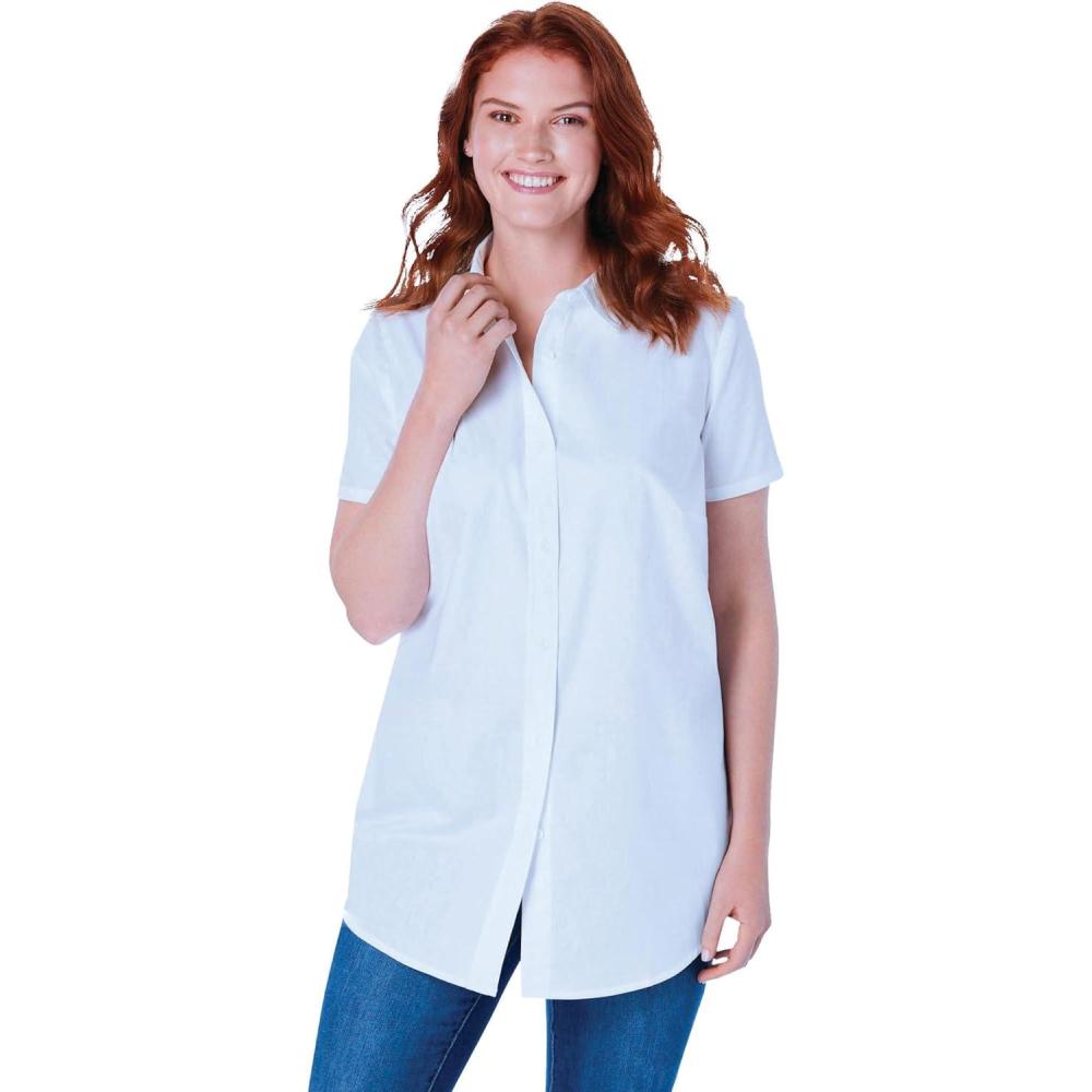 image:imageWoman Within Plus Size Petite Perfect ShortSleeve Collared Button Down ShirtWhite