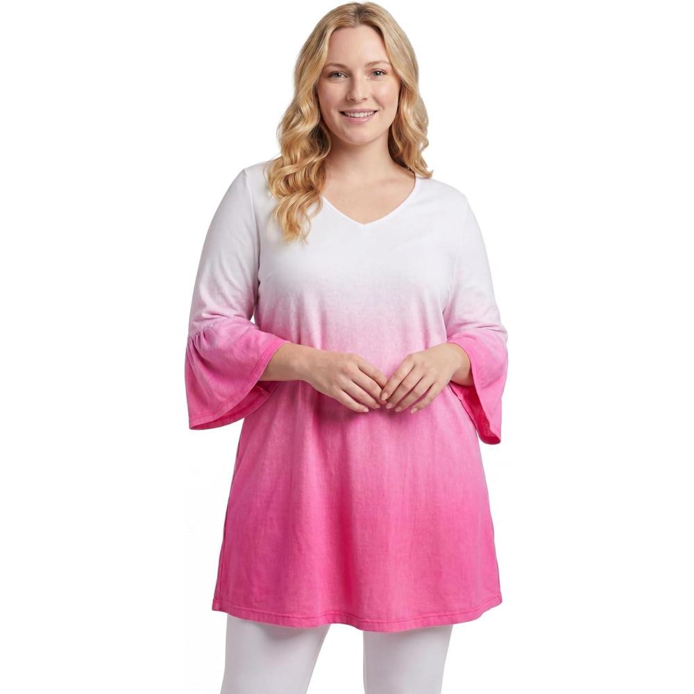 image:imageWoman Within Plus Size ThreeQuarter Bell Sleeve TunicPeony Petal Ombre