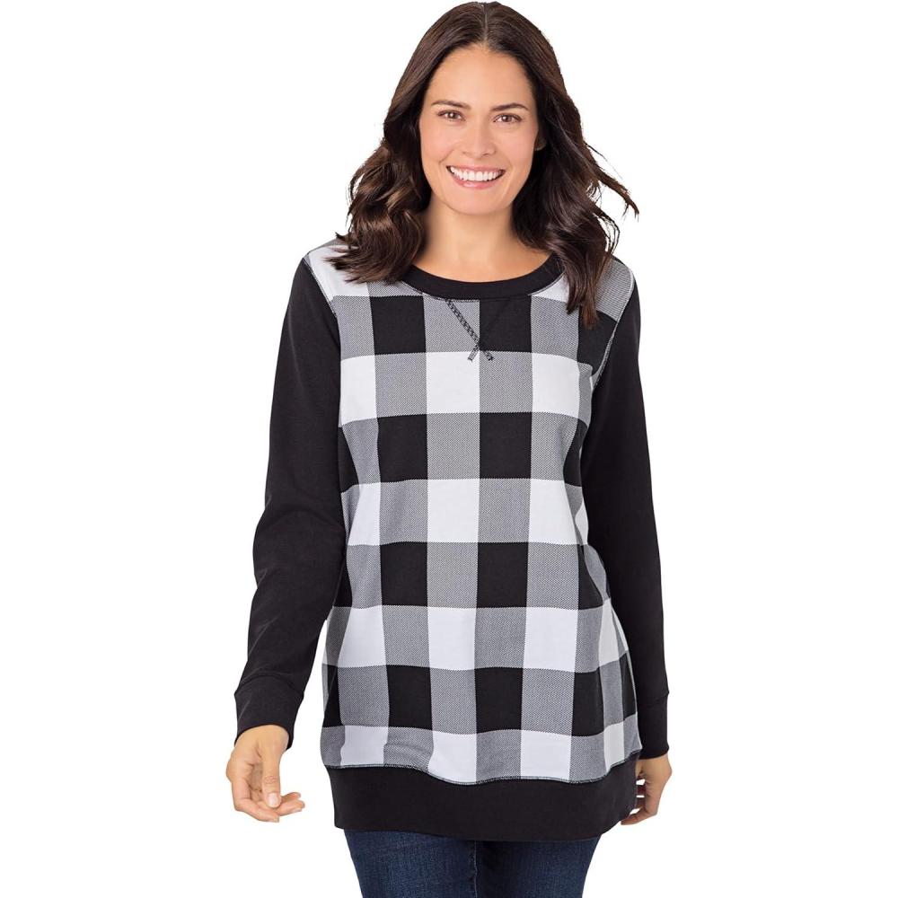 image:imageWoman Within Printed SweatshirtBlack Buffalo Plaid