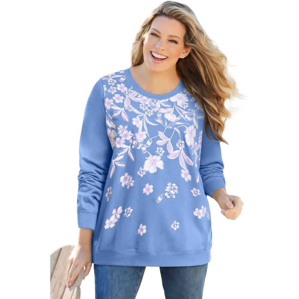 image:imageWoman Within Printed SweatshirtFrench Blue Floral Placement