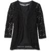 Woman Within Plus Size Crochet Curved-Hem Cardigan Sweater(Black)