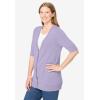 Woman Within Plus Size Lightweight Short Sleeve V-Neck Cardigan Sweater(Pale Lilac)